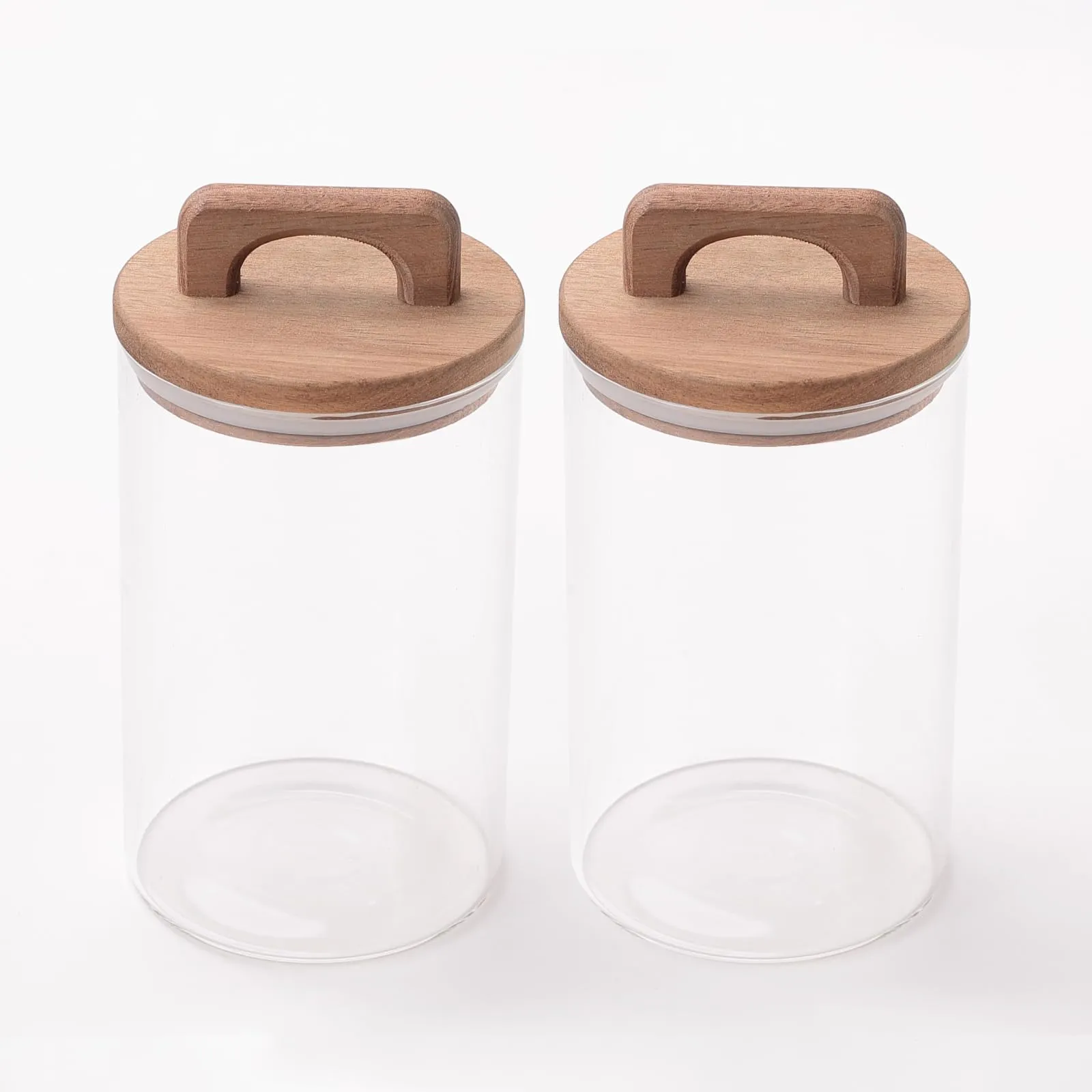 UMAI 1000ml Glass Jars with Wooden Lid, Set of 2 | Airtight Kitchen Storage Containers | Moisture & Dust Proof | Cookies Spices Tea Coffee Sugar Dry Fruits Organizer | Transparent Jar with Handle