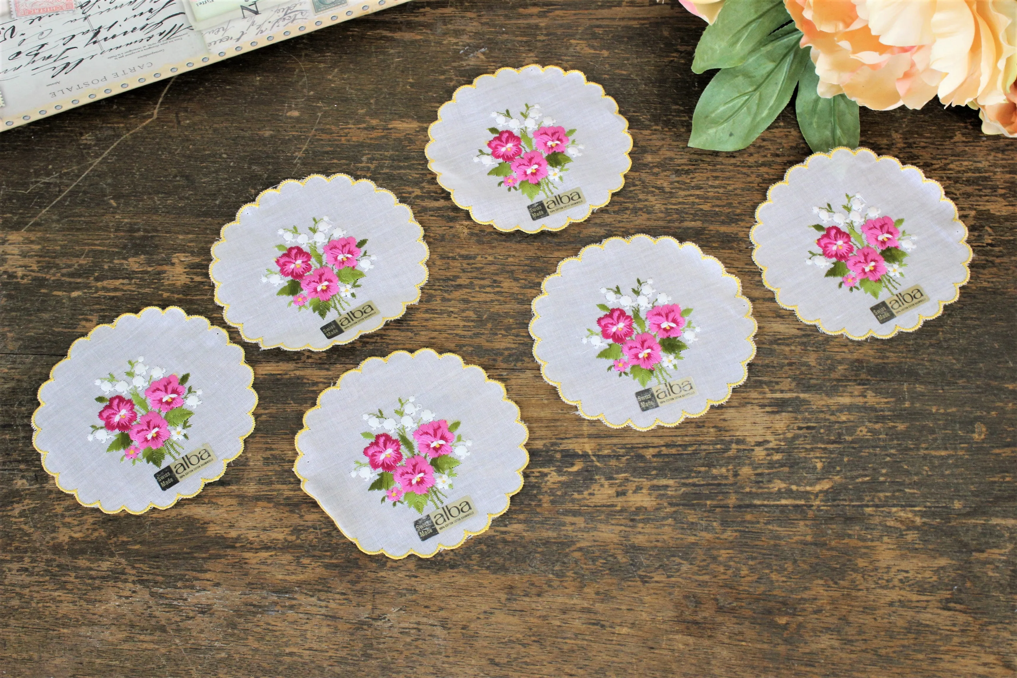 Vintage Cotton Alba Coasters Or Doilies, Set of Six