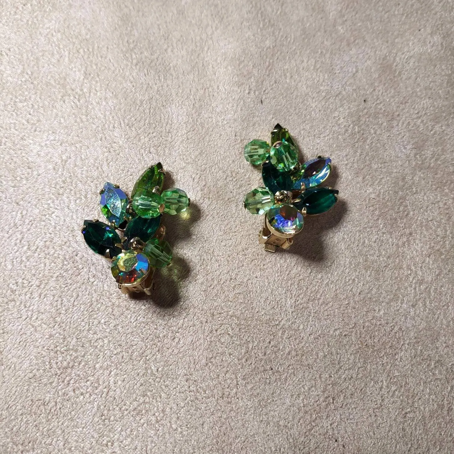 Vintage Kramer Earrings Green Crystal Clip On