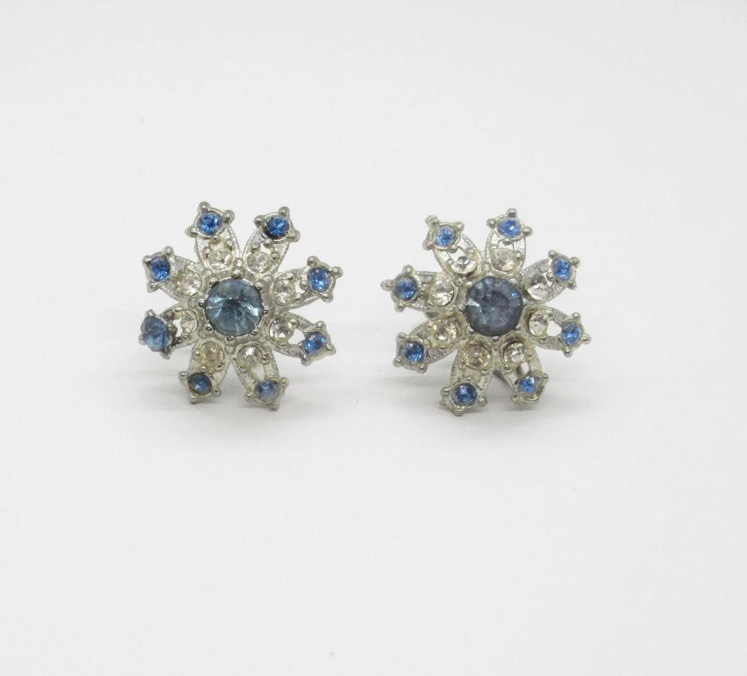 Vintage Lacy Blue and White Screw Back Earrings