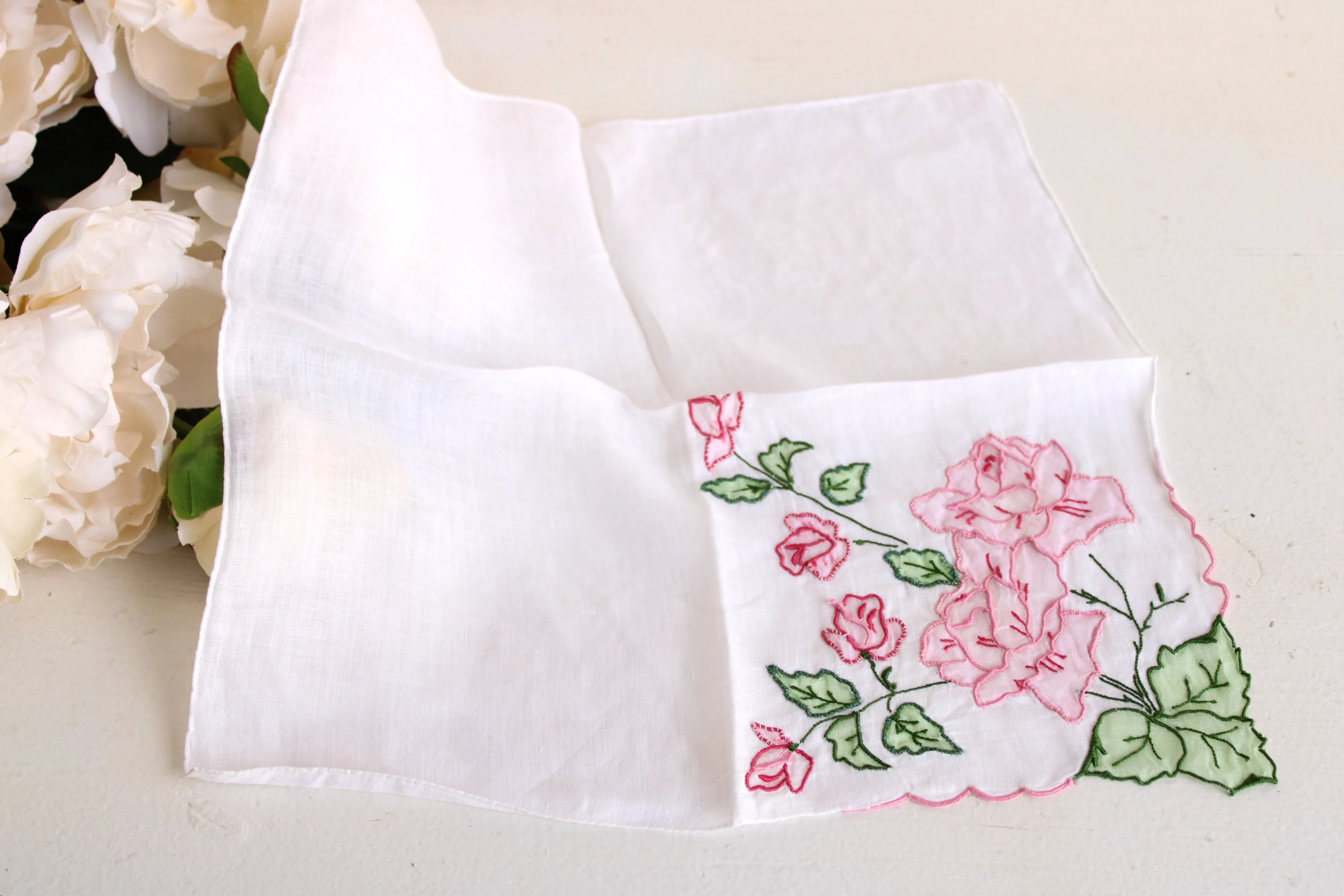 Vintage Pink Rose Handkerchief