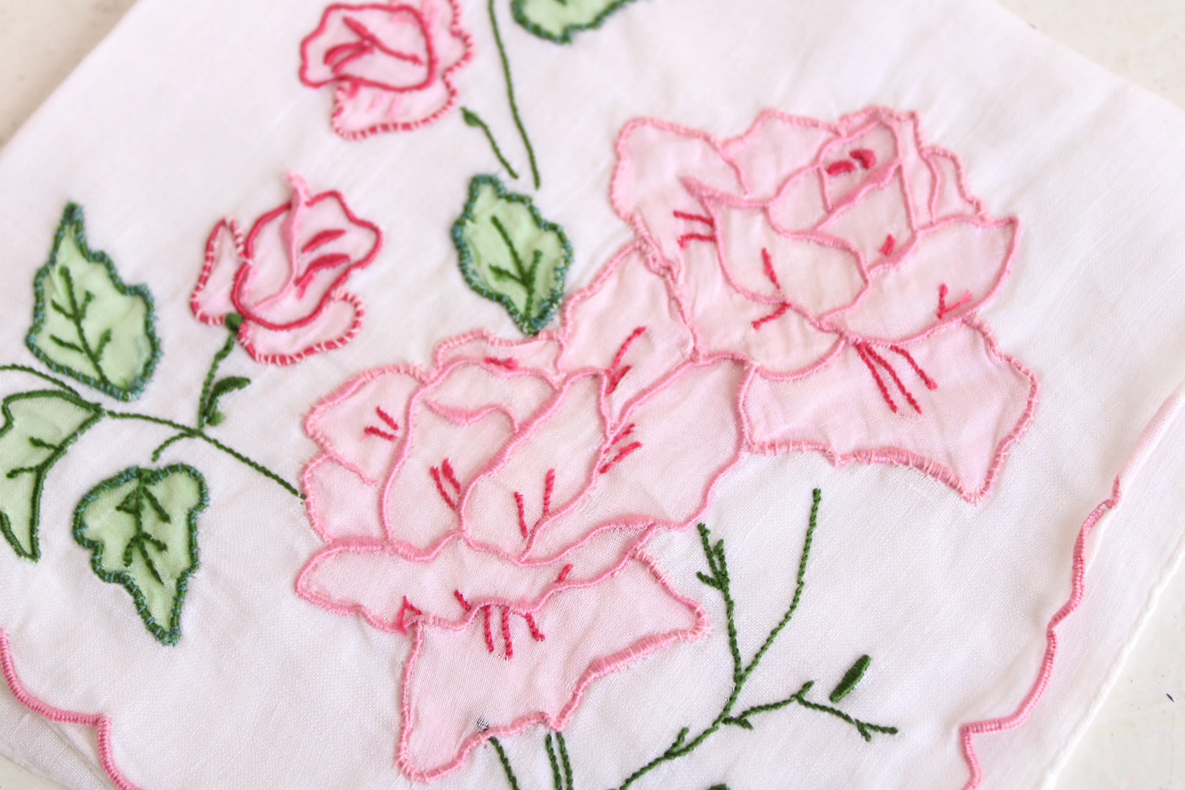 Vintage Pink Rose Handkerchief