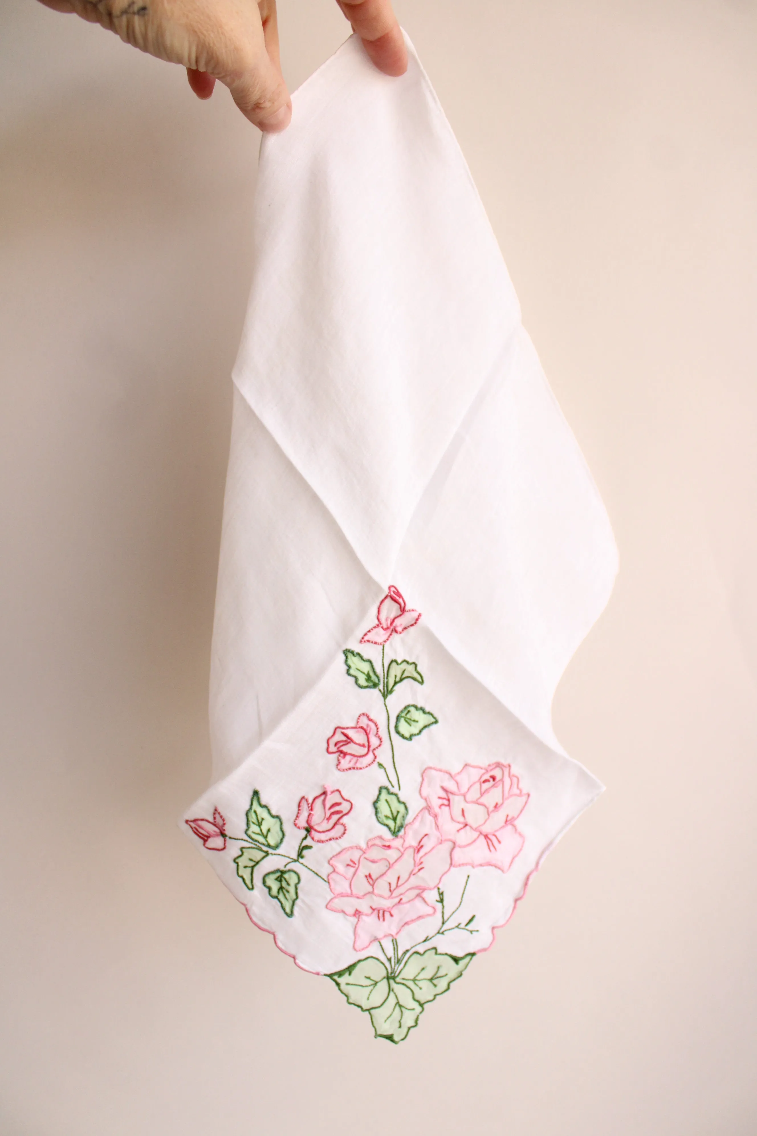 Vintage Pink Rose Handkerchief