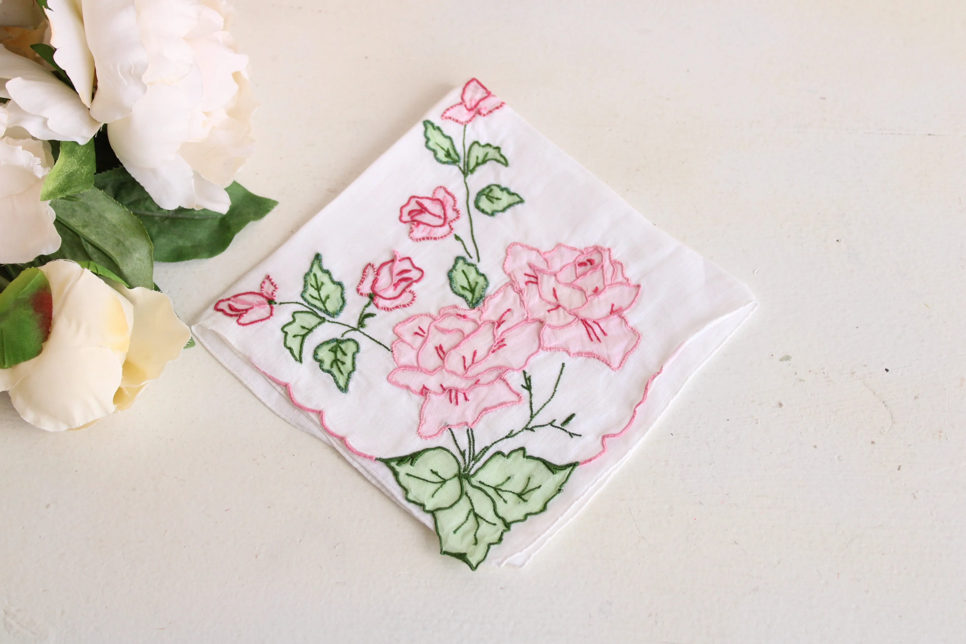 Vintage Pink Rose Handkerchief