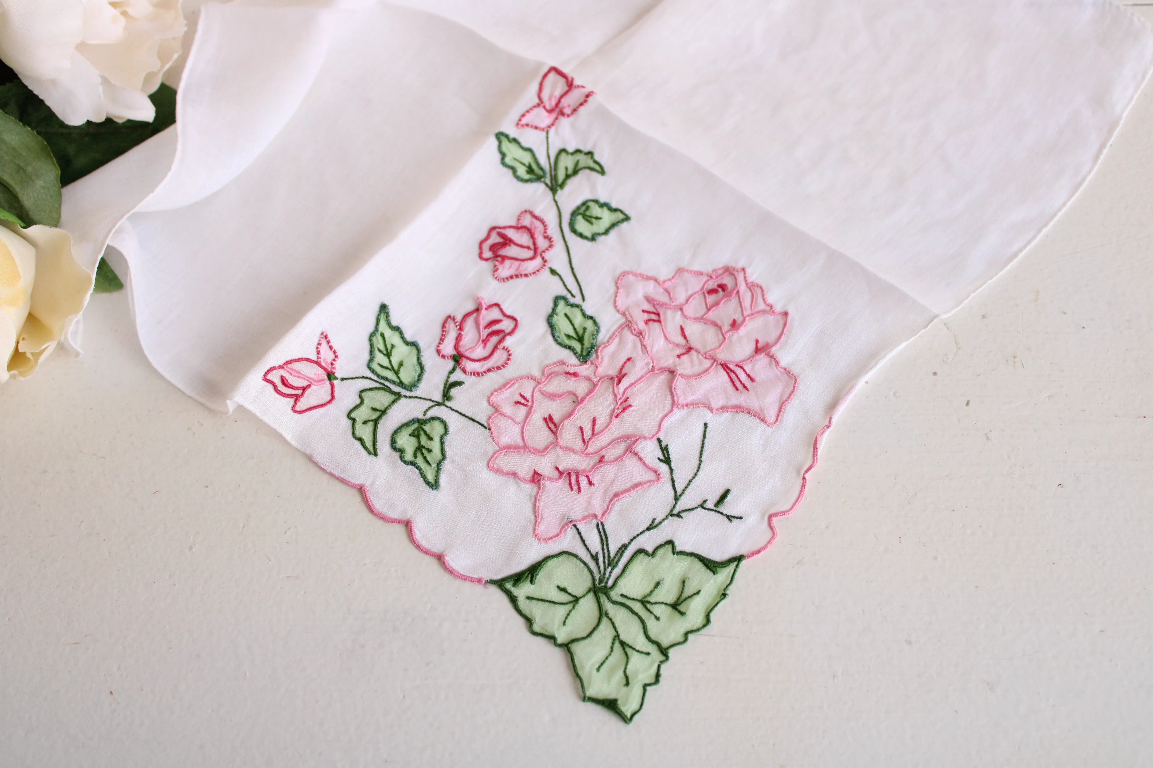 Vintage Pink Rose Handkerchief