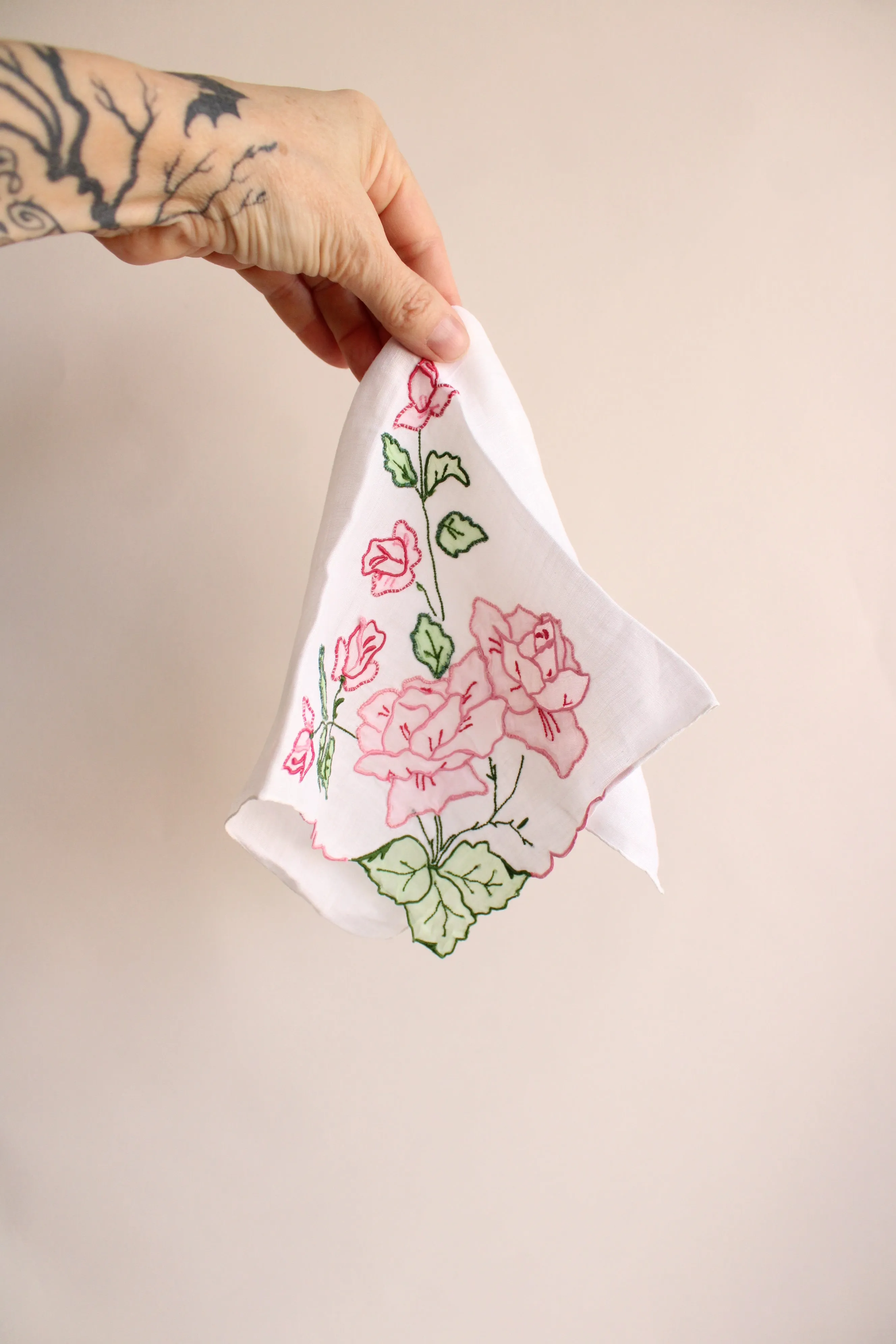 Vintage Pink Rose Handkerchief