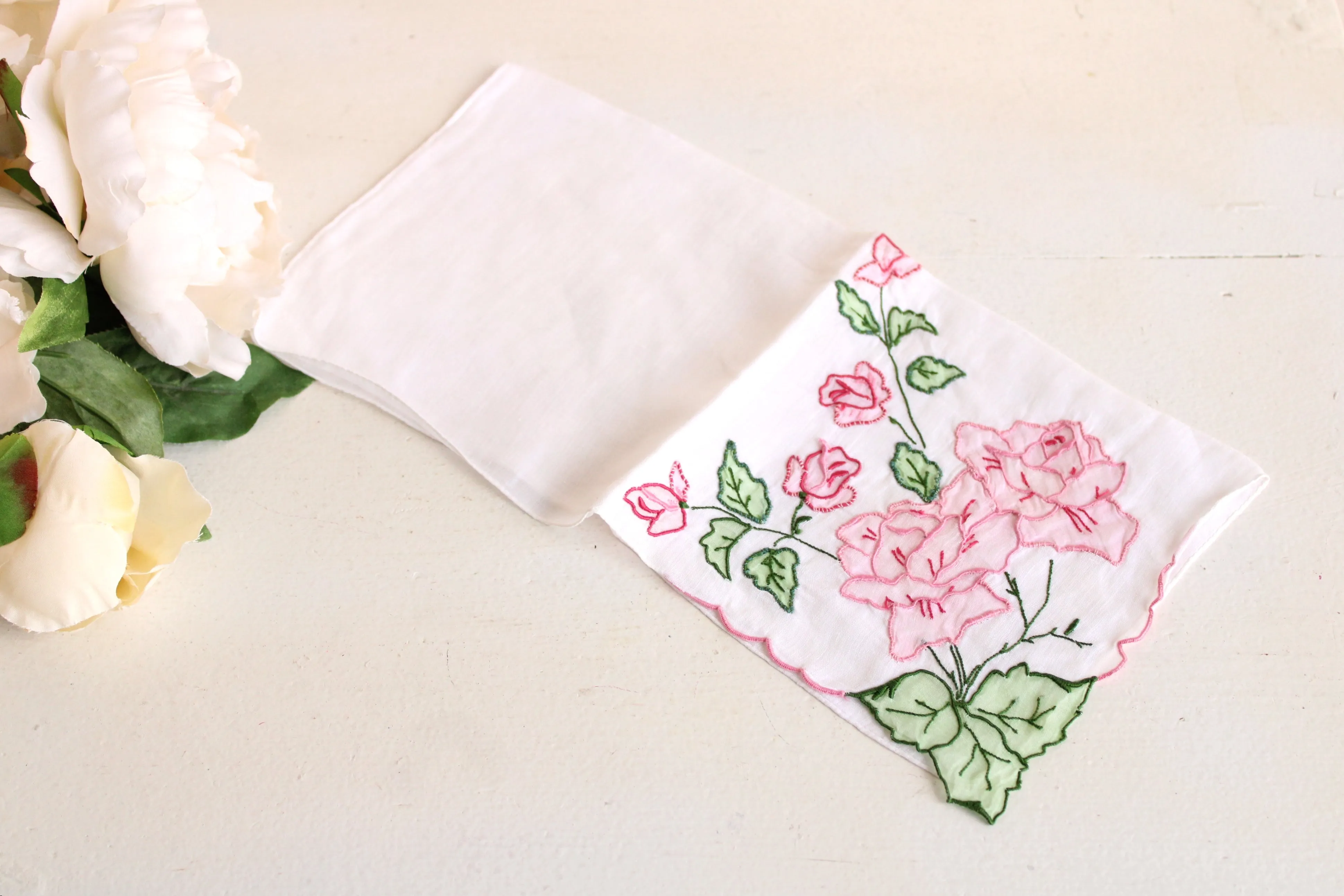 Vintage Pink Rose Handkerchief