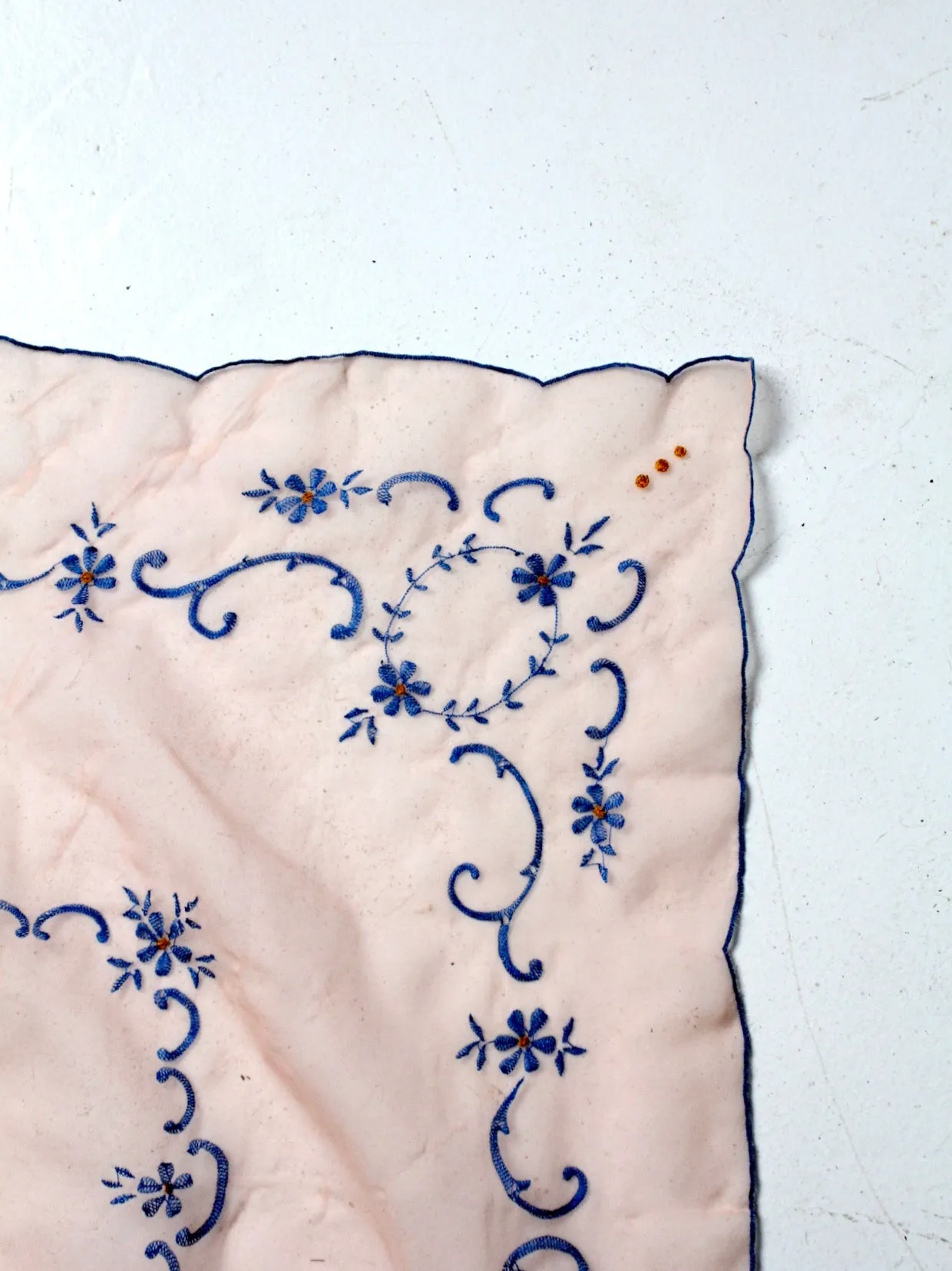 vintage sheer pink scarf with embroidery