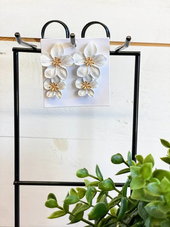 White Floral Clay Earrings