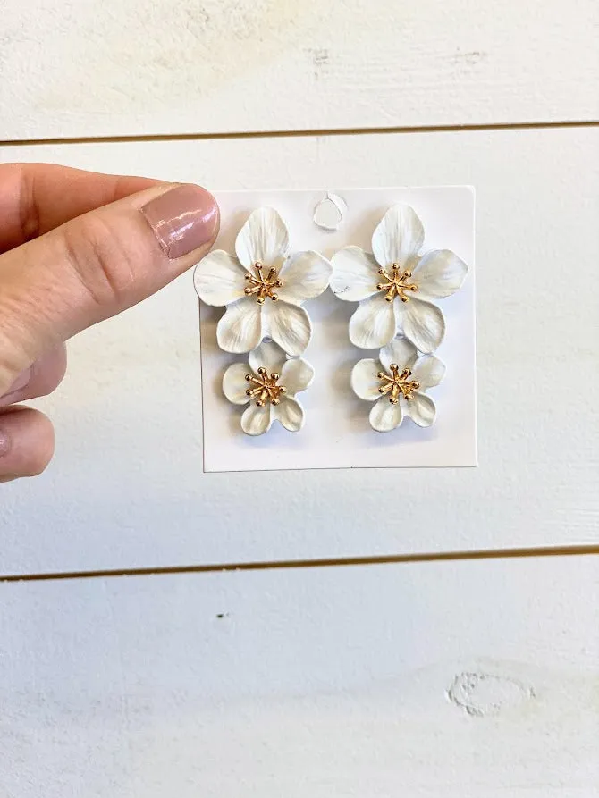 White Floral Clay Earrings