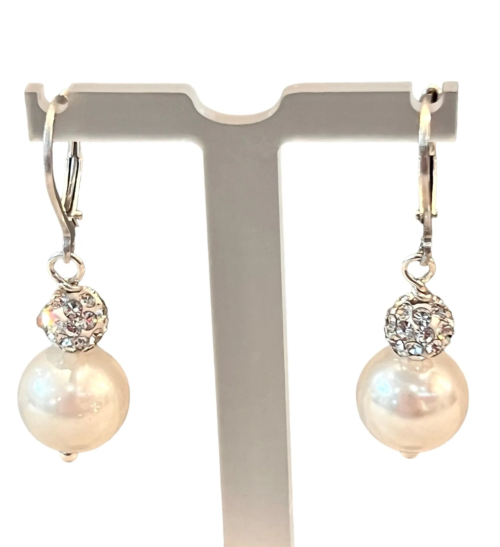 White Mother Of Pearl and Crystal Drop Earrings