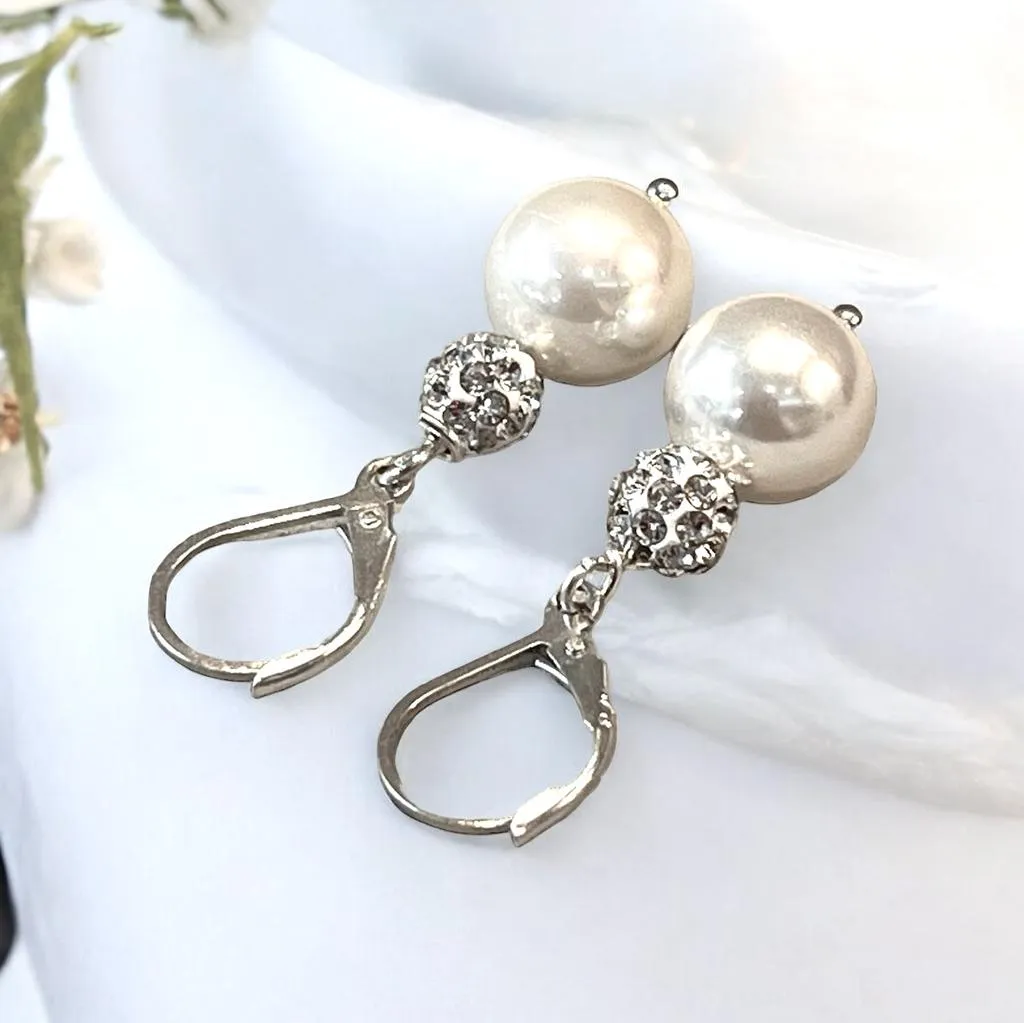 White Mother Of Pearl and Crystal Drop Earrings