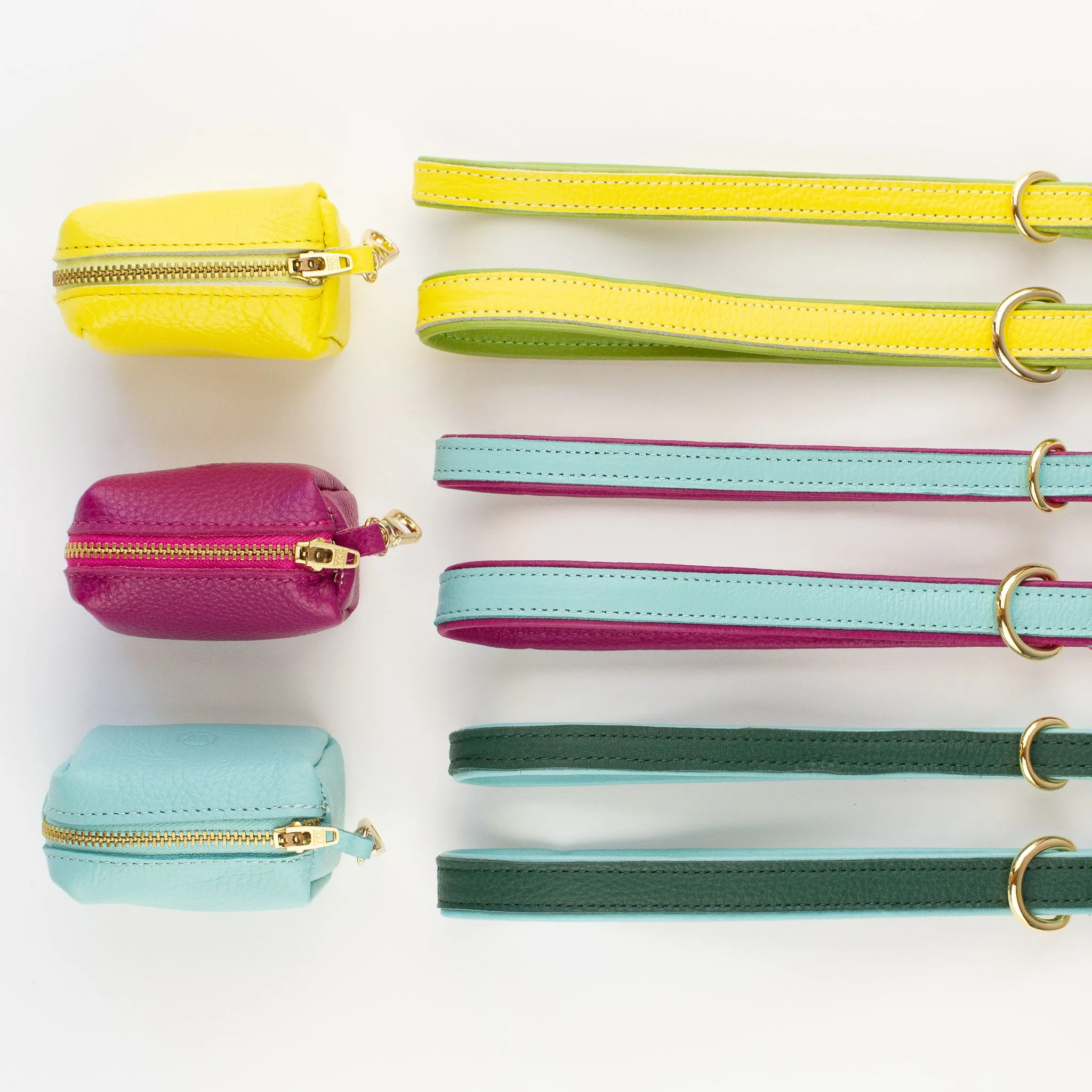 Willow Walks double sided soft leather lead in yellow and light green