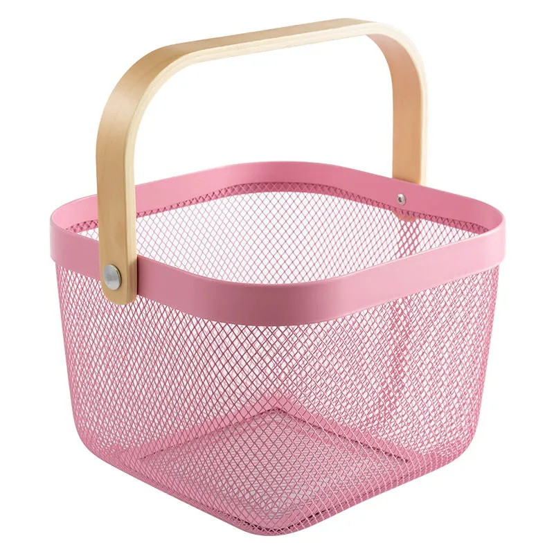 Wire Mesh Mini Basket with Wooden Handle for Storage and Organization, HG0120