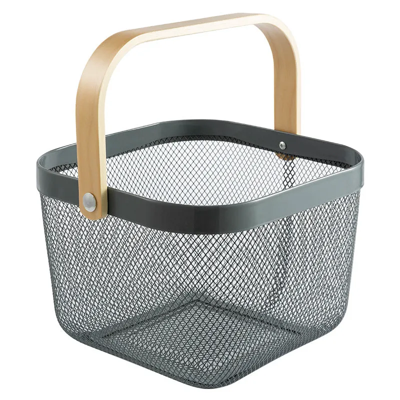 Wire Mesh Mini Basket with Wooden Handle for Storage and Organization, HG0120