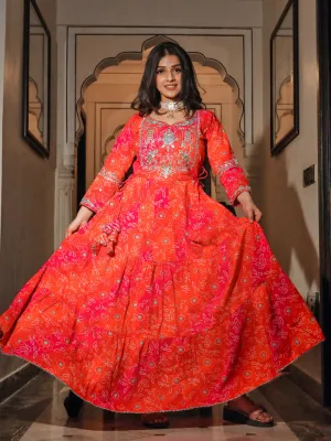 Women Bandhej Printed Anarkali Kurta