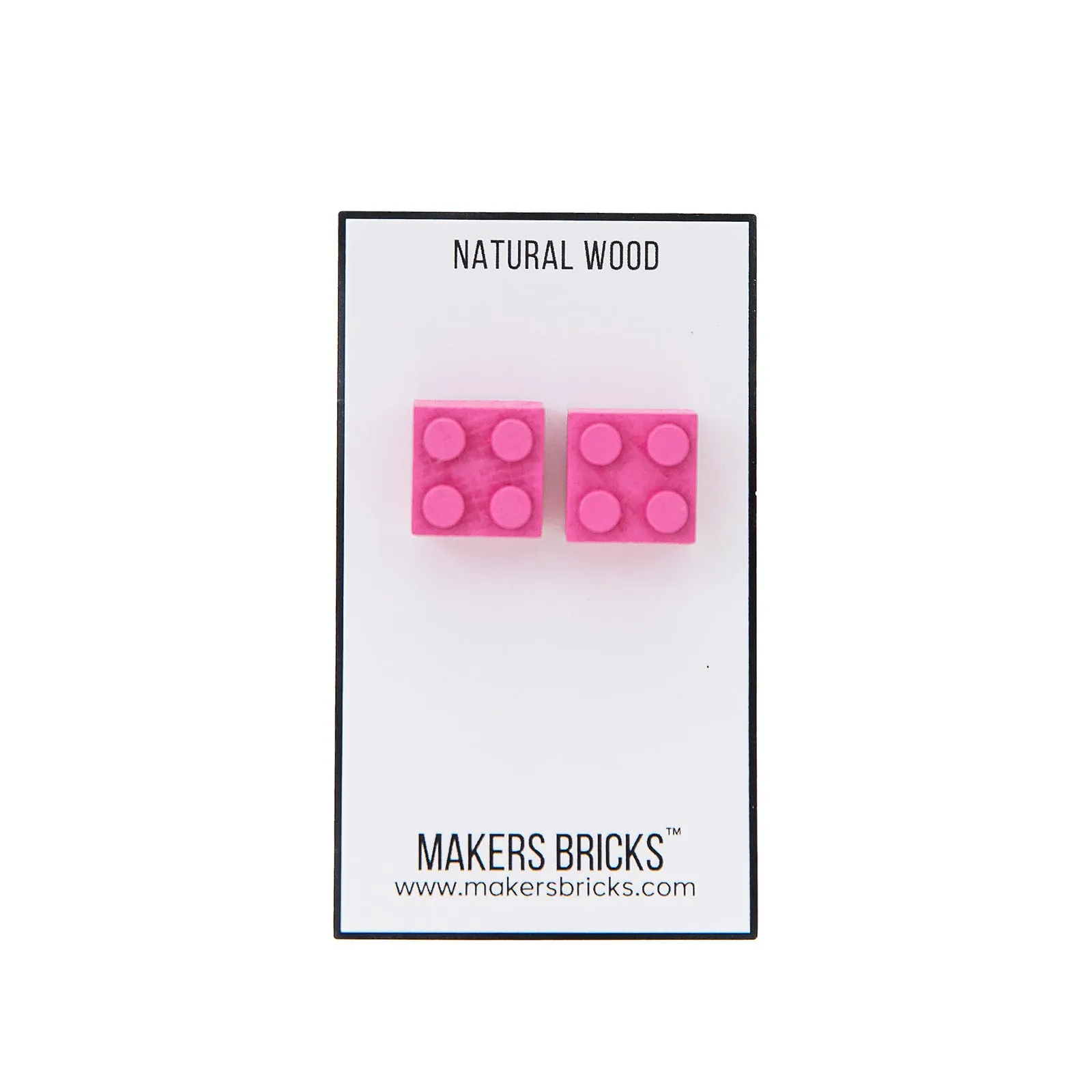 Wooden Brick 2x2 Stud Earrings PINK