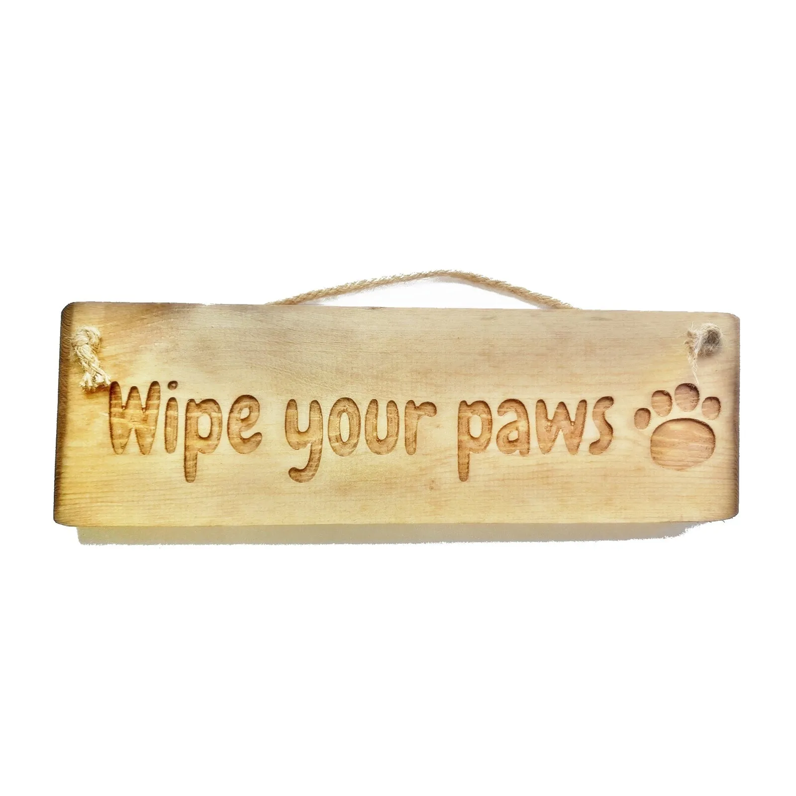 Wooden engraved Rustic 30cm Sign Natural  "Wipe your paws"