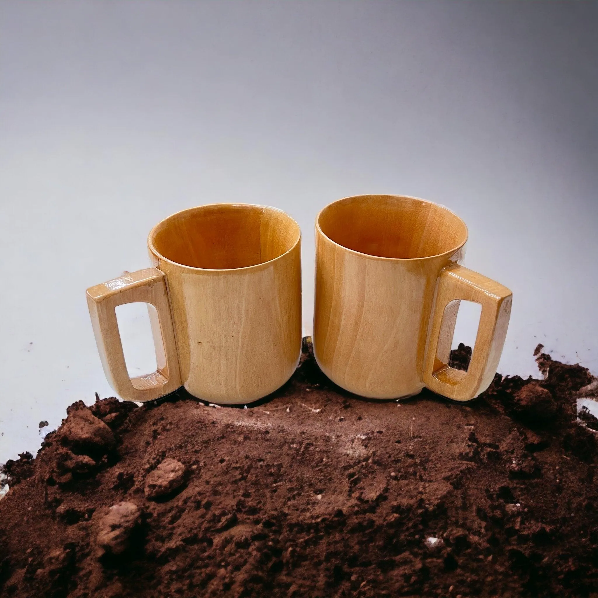 Wooden Twist Agonizing Acacia Wood Tea & Coffee Cup ( Set of 2 )