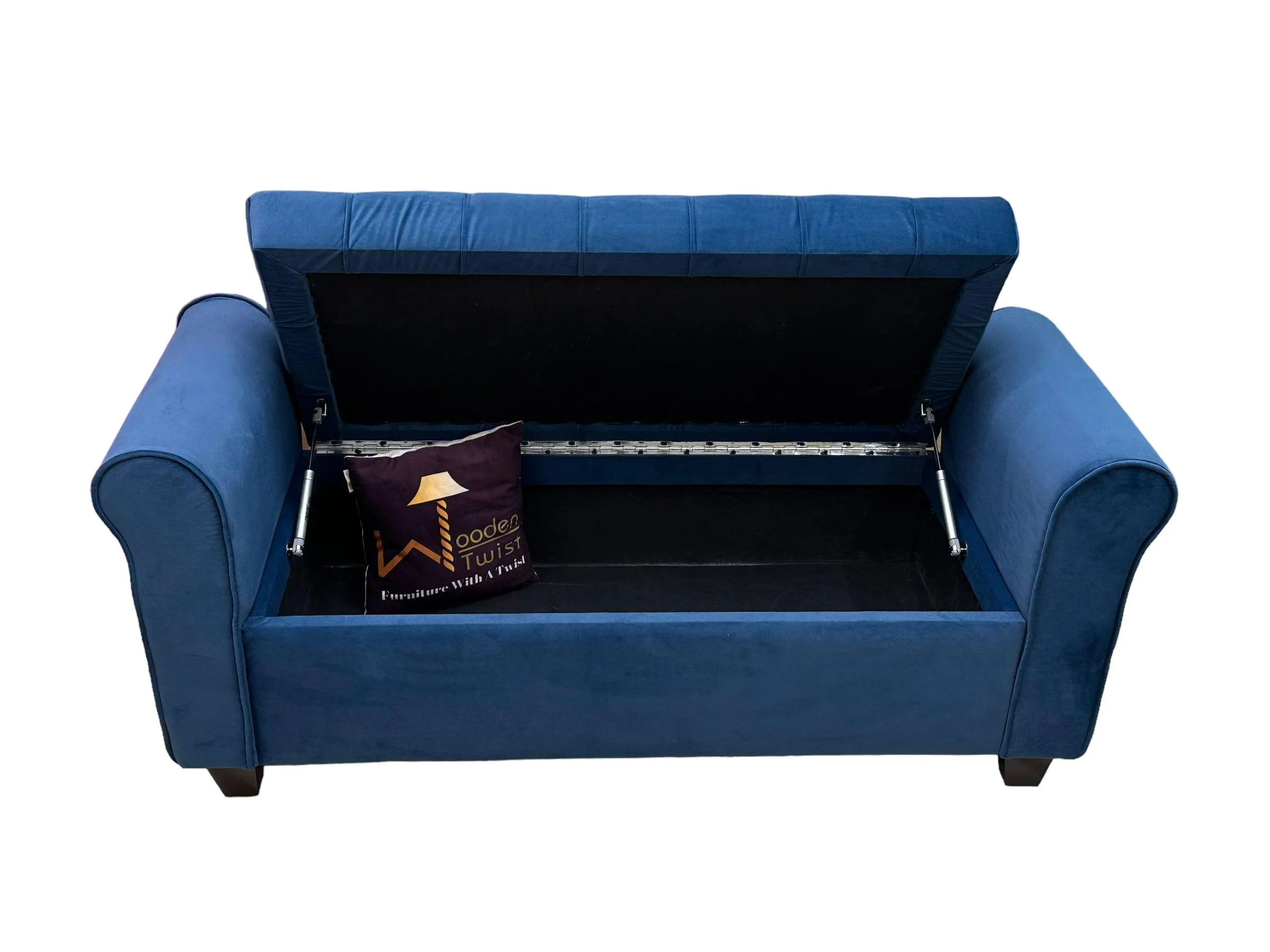 Wooden Twist Zamansız Button Tufted Design Premium Wood 2 Seater Storage Bench (Blue)