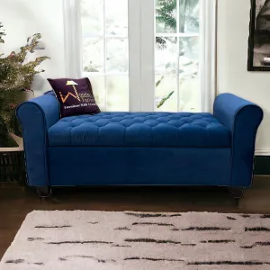 Wooden Twist Zamansız Button Tufted Design Premium Wood 2 Seater Storage Bench (Blue)