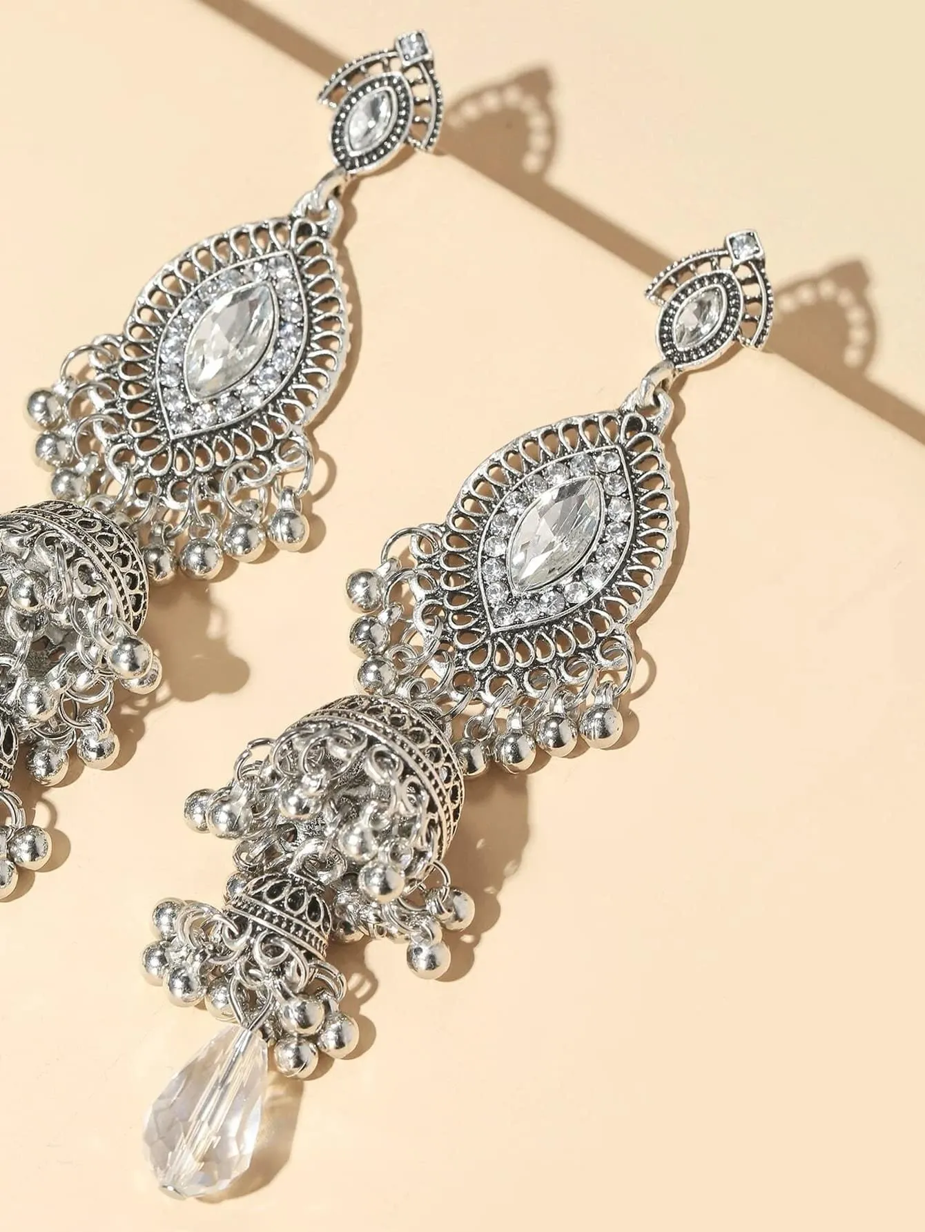 Yellow Chimes Earring For Women Silver Tone Antique Bohemian Crystal Studded Jhumka Designed Dangler Earring For Women and Girls