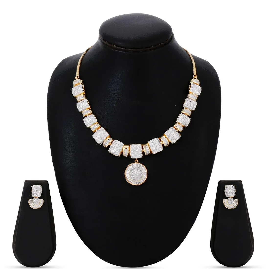 Yellow Chimes White AD/American Diamond Studded 18k Gold Plated Designer Handcrafted Necklace Jewellery Set for Women & Girls