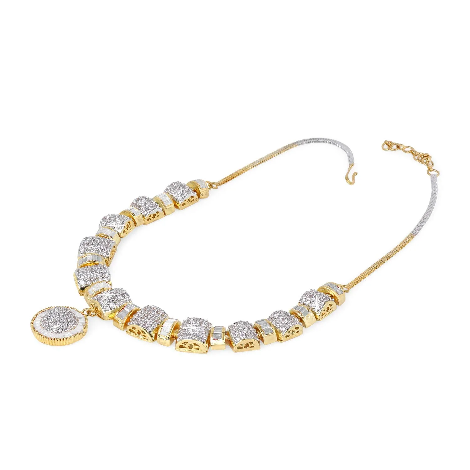 Yellow Chimes White AD/American Diamond Studded 18k Gold Plated Designer Handcrafted Necklace Jewellery Set for Women & Girls