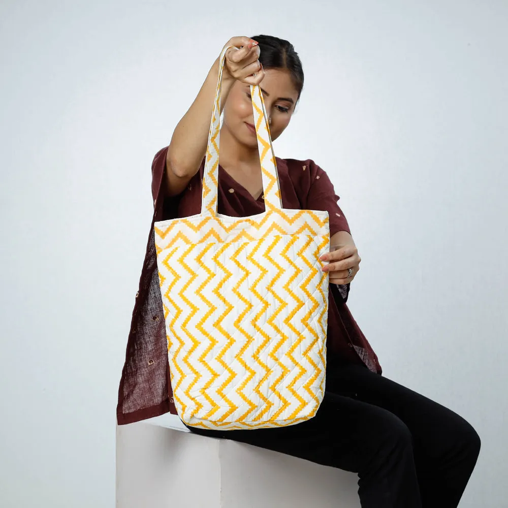 Yellow - Handcrafted Quilted Sanganeri Block Printed Shoulder Bag