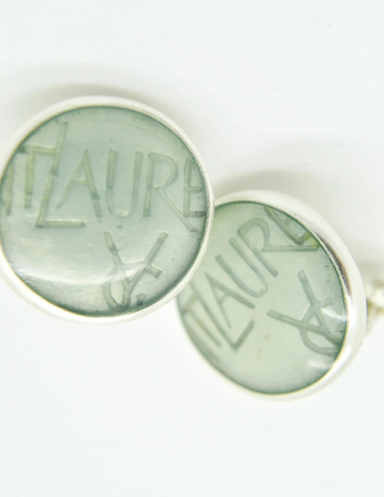 YSL Vintage Mint Green Monogram Button Earrings