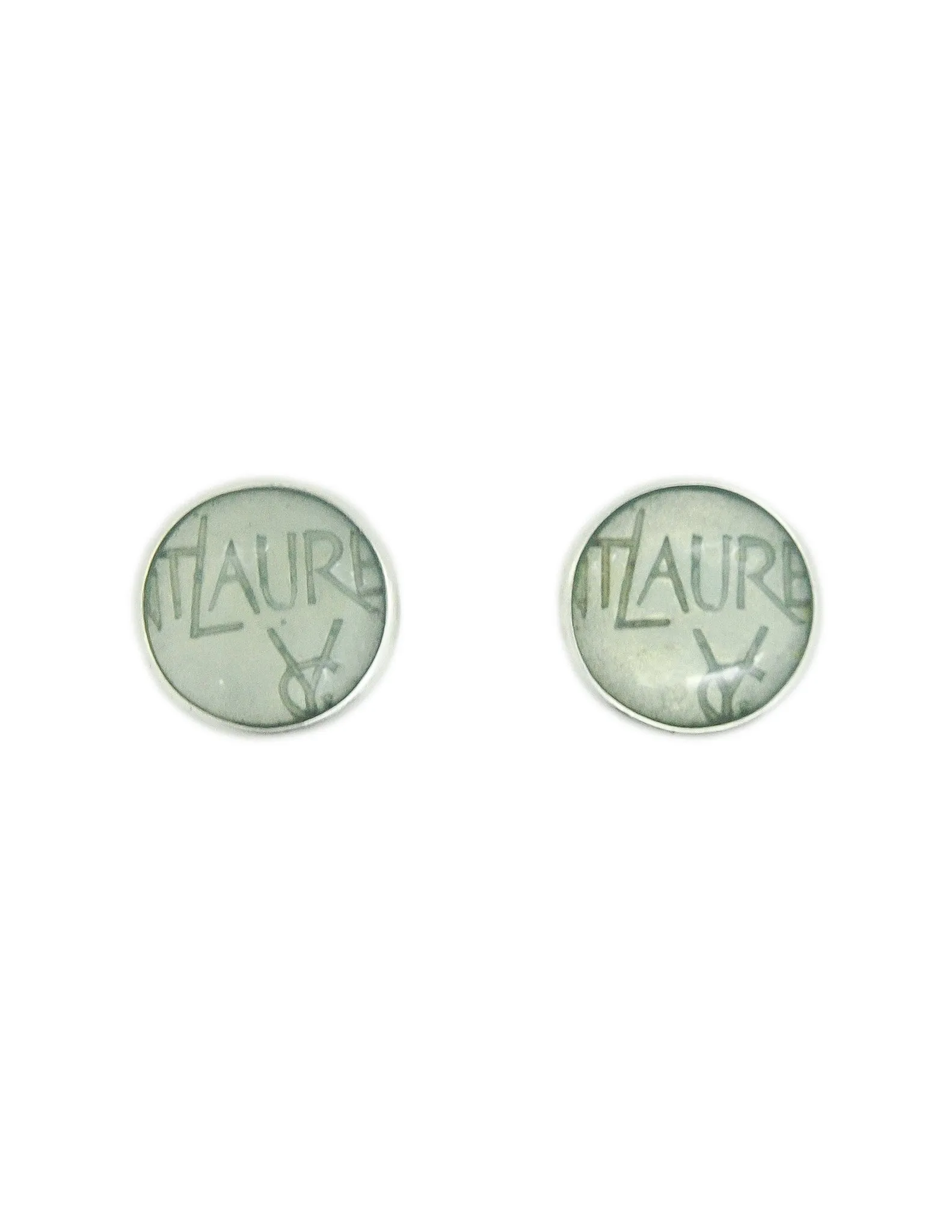 YSL Vintage Mint Green Monogram Button Earrings