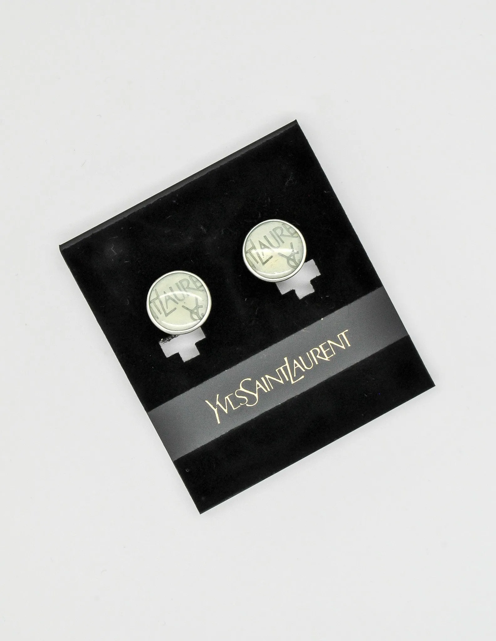 YSL Vintage Mint Green Monogram Button Earrings