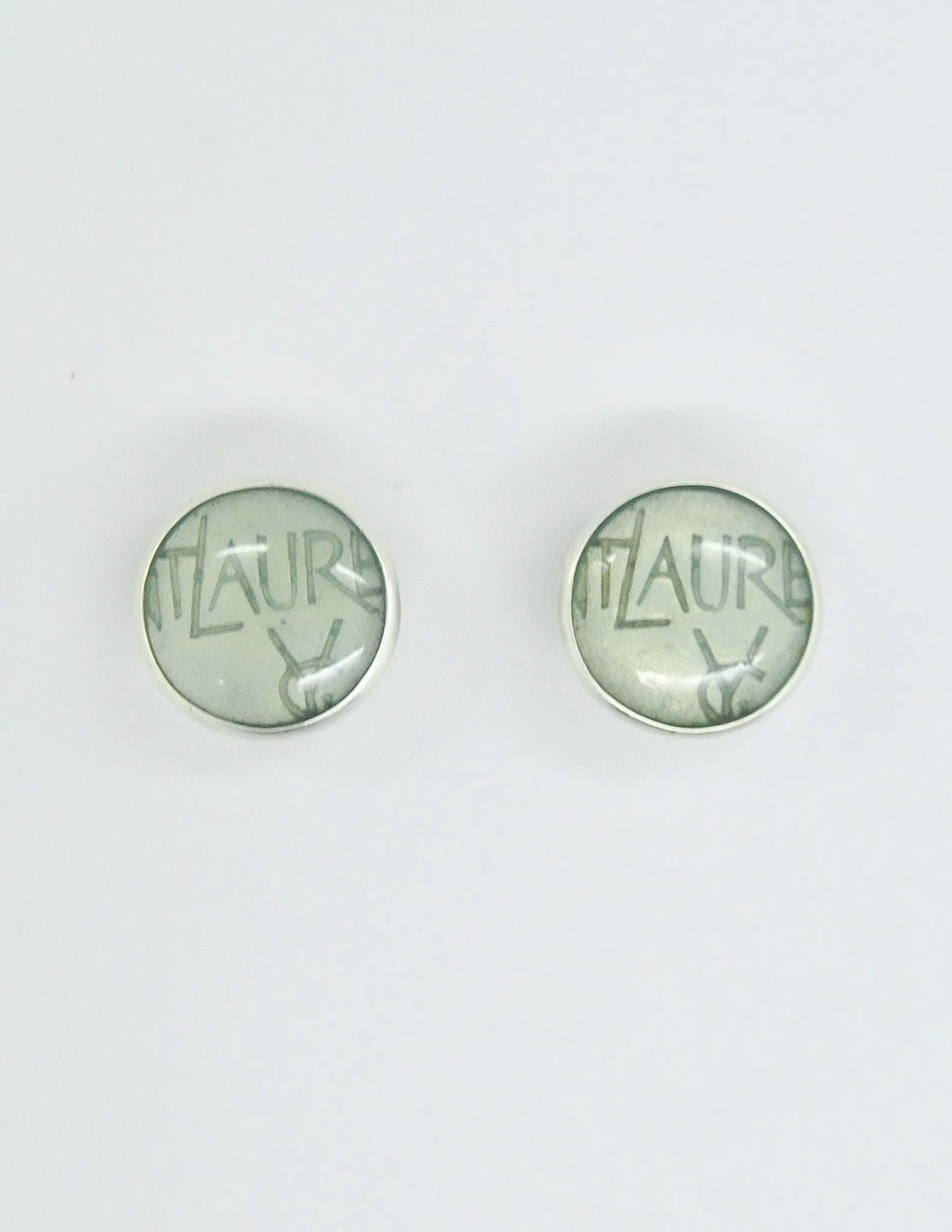 YSL Vintage Mint Green Monogram Button Earrings