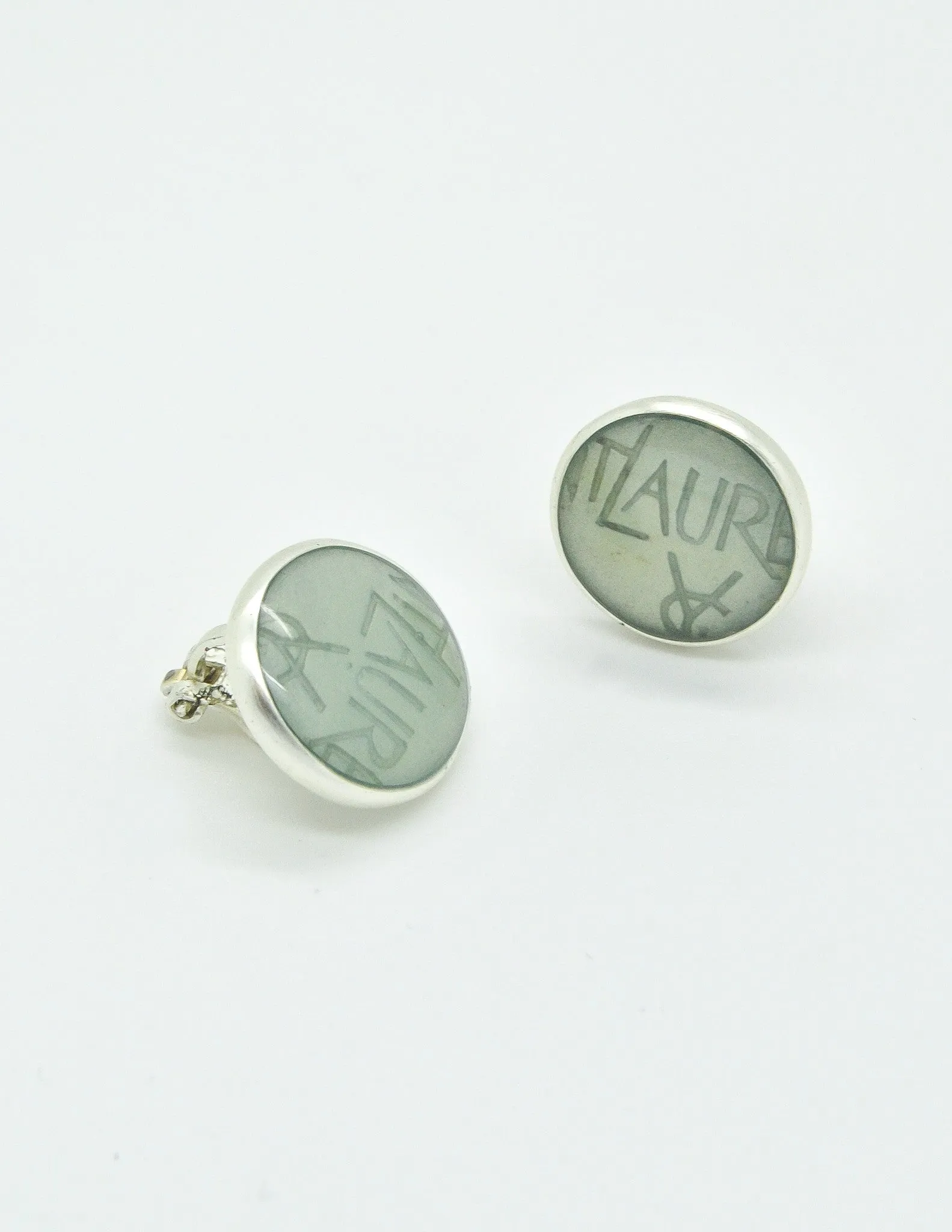 YSL Vintage Mint Green Monogram Button Earrings